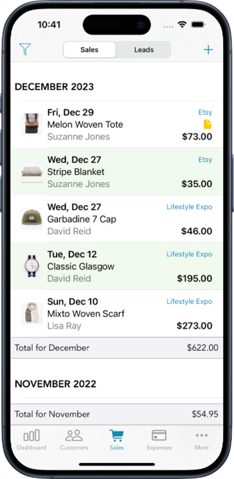 Sales Tracking app screenshot