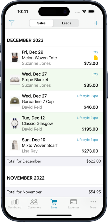 Sales Tracking app screenshot