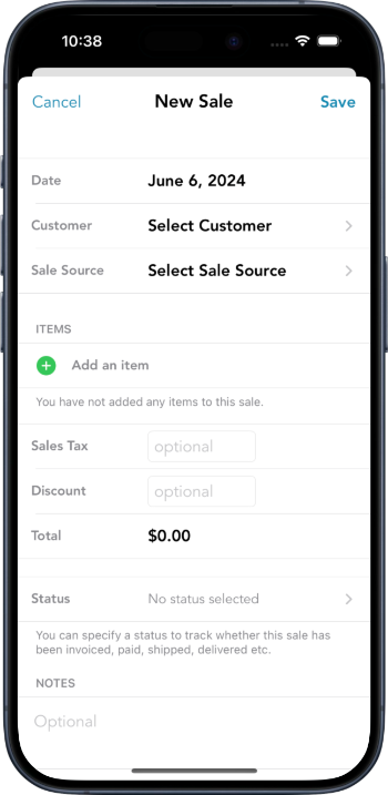 Sales Tracking App - New Sale screenshot