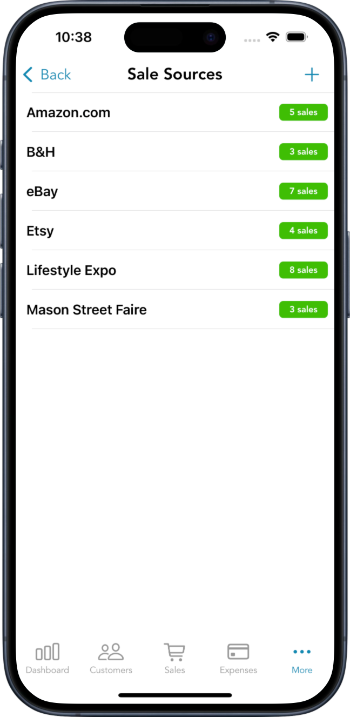 Sales Tracking App - Sales Sources screenshot